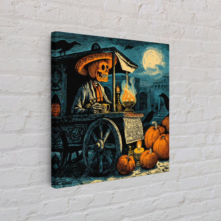 The Pumpkin-Headed Tea Merchant, Macabre Folk Print Art, Square Wall Art, Dark Halloween Decor, Canvas Print, Halloween Wall Art