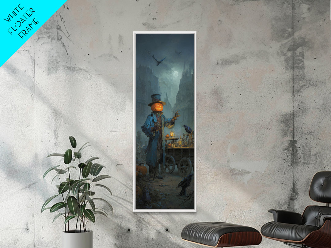 The Pumpkin-Headed Tea Merchant, Surreal Apocalyptic Art, Tall Narrow Wall Art, Gothic Horror Wall Art, Framed Canvas Print