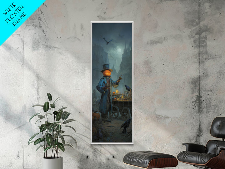 The Pumpkin-Headed Tea Merchant, Surreal Apocalyptic Art, Tall Narrow Wall Art, Gothic Horror Wall Art, Framed Canvas Print