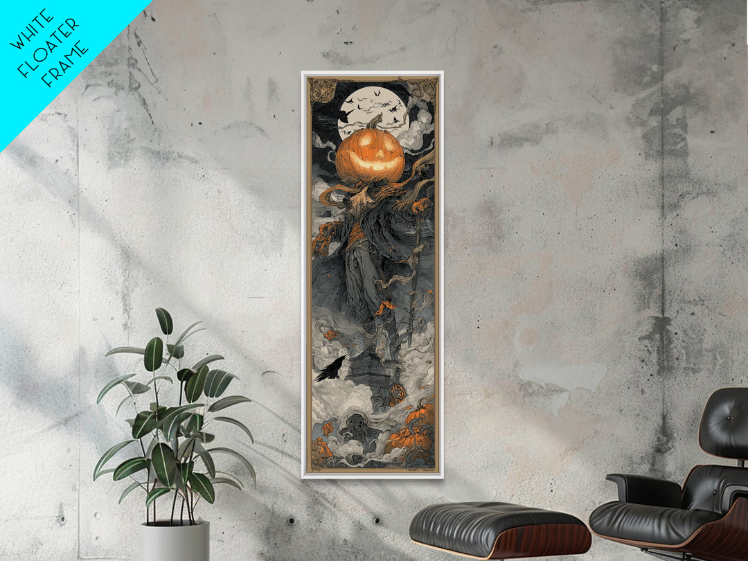 The Pumpkin-Headed Tea Merchant, Biomechanical Horror Art, Tall Narrow Wall Art, Macabre Wall Art, Canvas Print, Halloween Wall Art