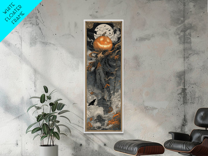 The Pumpkin-Headed Tea Merchant, Biomechanical Horror Art, Tall Narrow Wall Art, Macabre Wall Art, Canvas Print, Halloween Wall Art