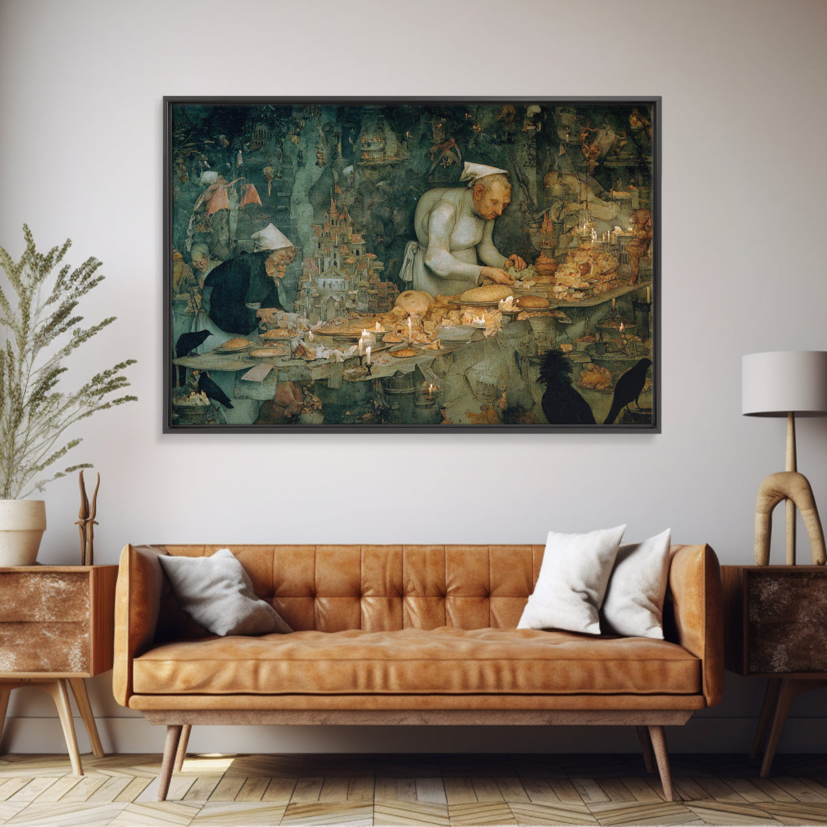 The Ghost Bakery, Medieval Grotesque Art, Landscape Wall Art, Macabre Wall Art, Framed Canvas Print, Halloween Wall Art