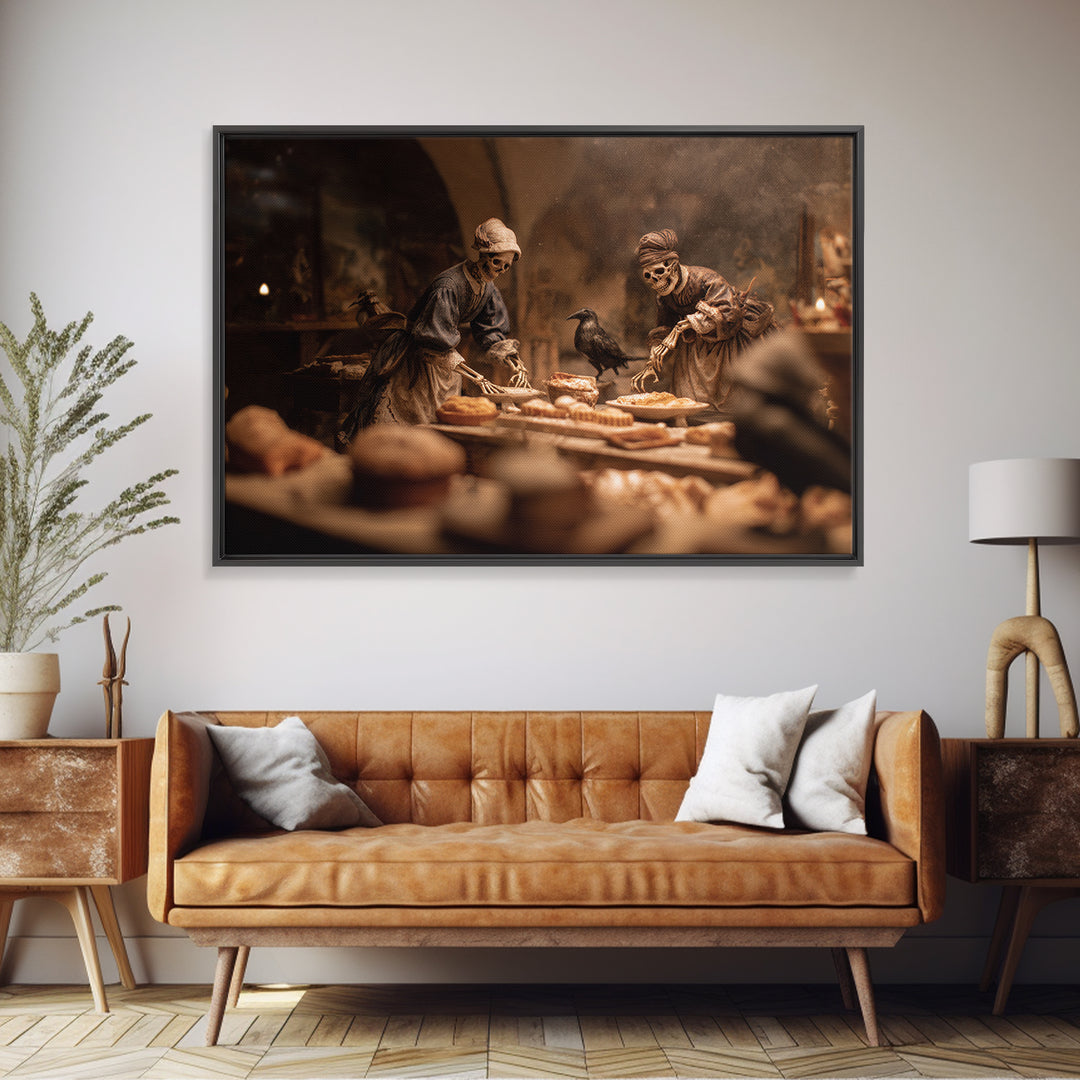 The Ghost Bakery, Danse Macabre Art, Landscape Wall Art, Dark Halloween Decor, Framed Canvas Print, Halloween Wall Art
