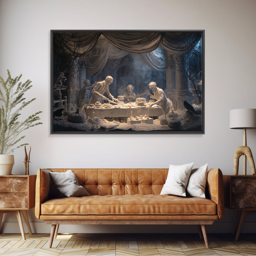 The Ghost Bakery, Gothic Nightmare Art, Landscape Wall Art, Dark Halloween Decor, Framed Canvas Print, Halloween Wall Art