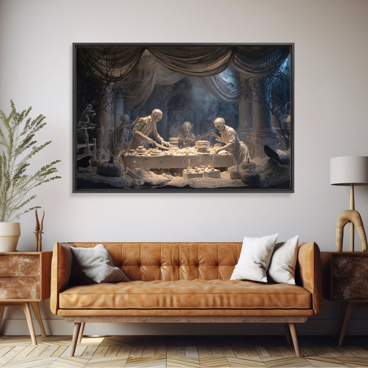 The Ghost Bakery, Gothic Nightmare Art, Landscape Wall Art, Dark Halloween Decor, Framed Canvas Print, Halloween Wall Art