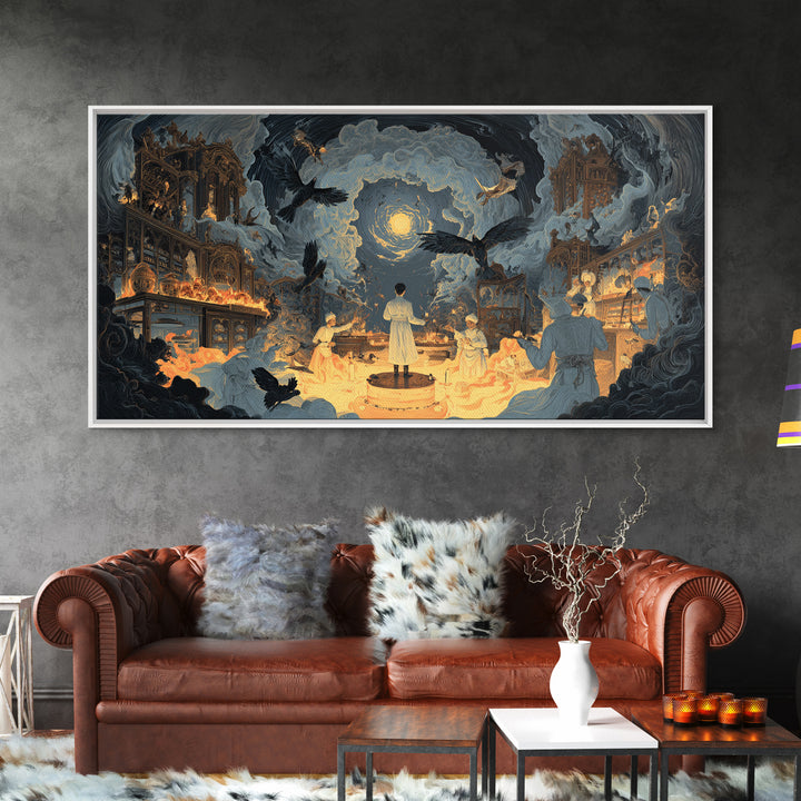 The Ghost Bakery, Apocalyptic Romantic Art, Wide Panoramic Art, Dark Halloween Decor, Canvas Print, Halloween Wall Art