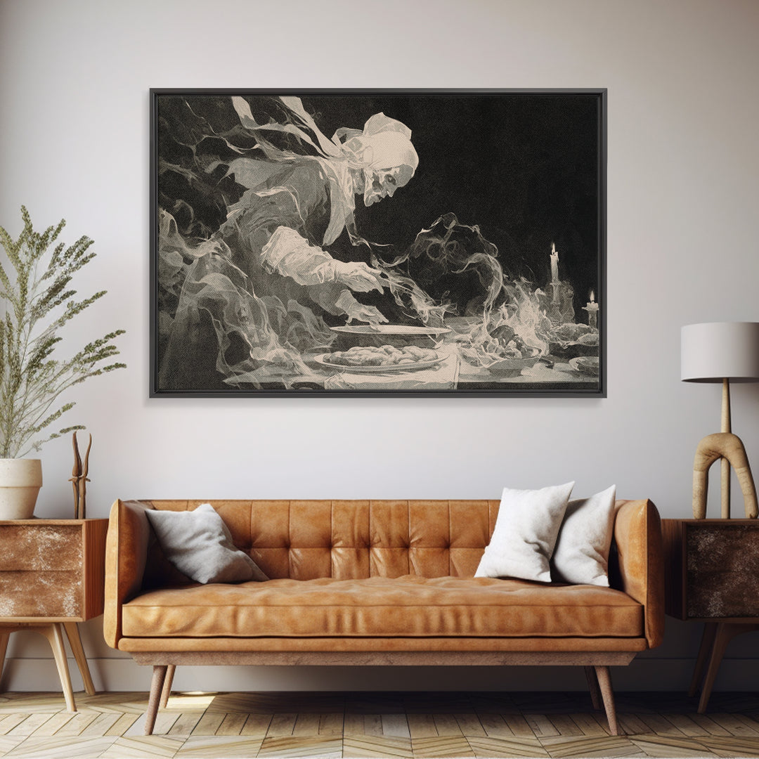 The Ghost Bakery, Decadent Gothic Art, Landscape Wall Art, Macabre Wall Art, Framed Canvas Print, Halloween Wall Art