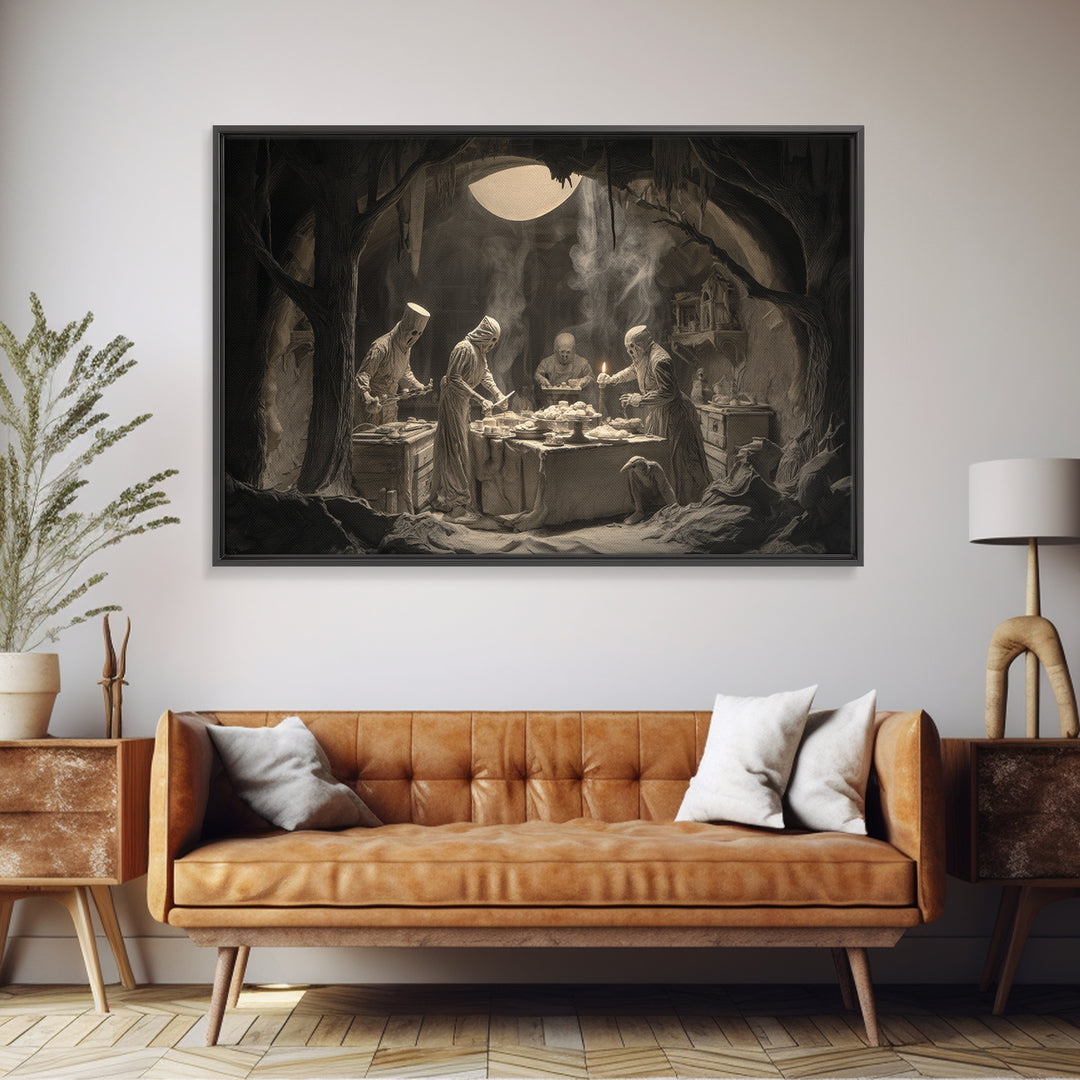 The Ghost Bakery, Expressionist Nightmare Art, Landscape Wall Art, Dark Halloween Decor, Canvas Print, Halloween Wall Art