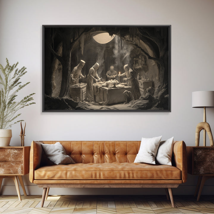 The Ghost Bakery, Expressionist Nightmare Art, Landscape Wall Art, Dark Halloween Decor, Canvas Print, Halloween Wall Art