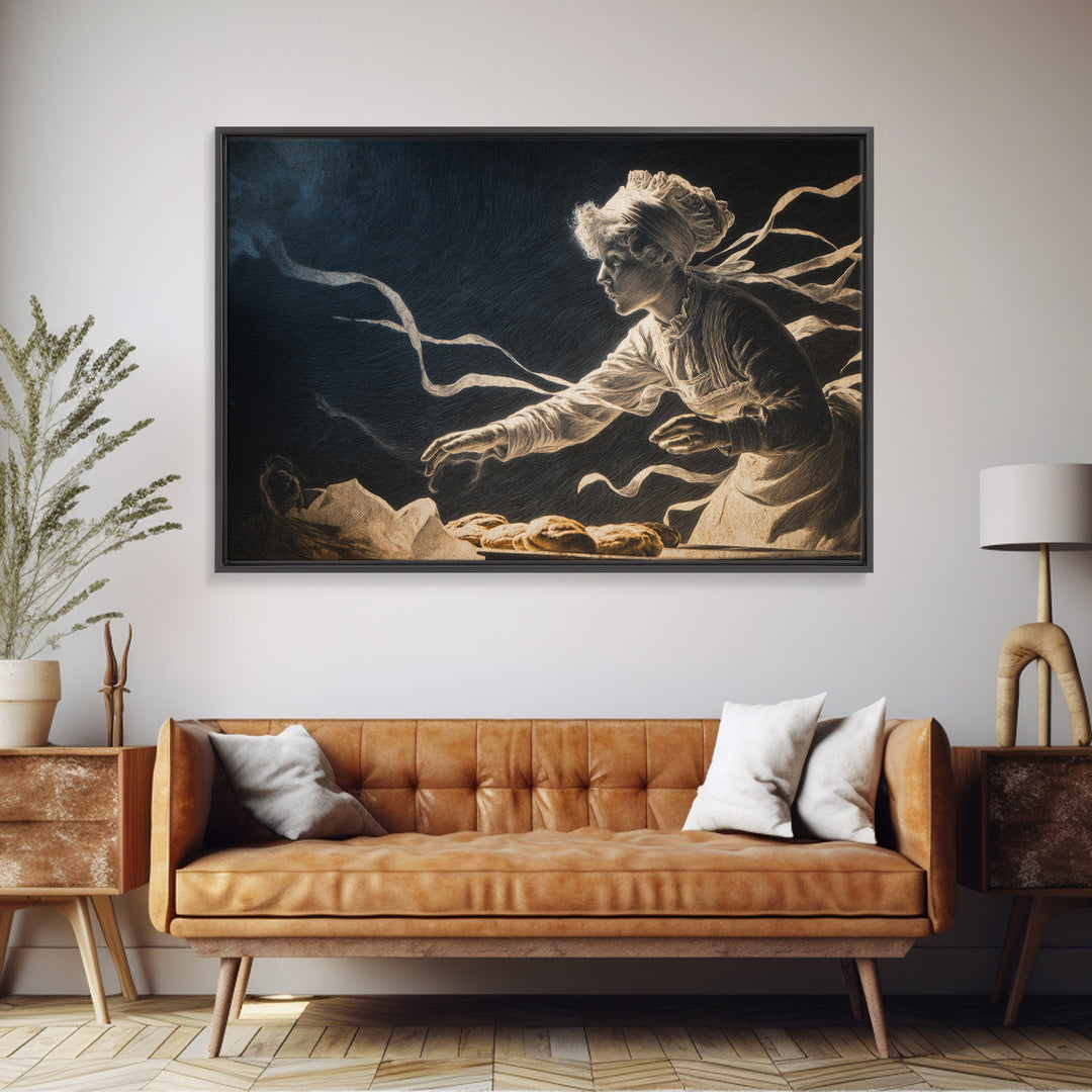 The Ghost Bakery, Expressionist Gothic Art, Landscape Wall Art, Dark Halloween Decor, Framed Canvas Print, Halloween Wall Art