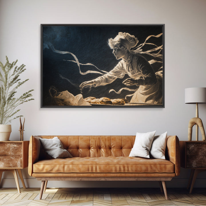 The Ghost Bakery, Expressionist Gothic Art, Landscape Wall Art, Dark Halloween Decor, Framed Canvas Print, Halloween Wall Art