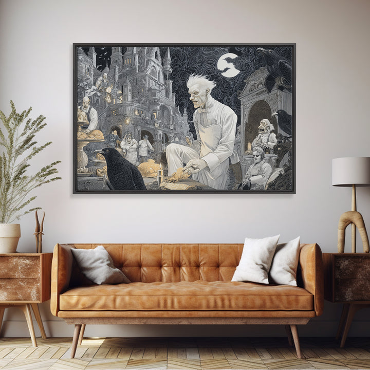 The Ghost Bakery, Victorian Macabre Art, Landscape Wall Art, Macabre Wall Art, Framed Canvas Print, Halloween Wall Art