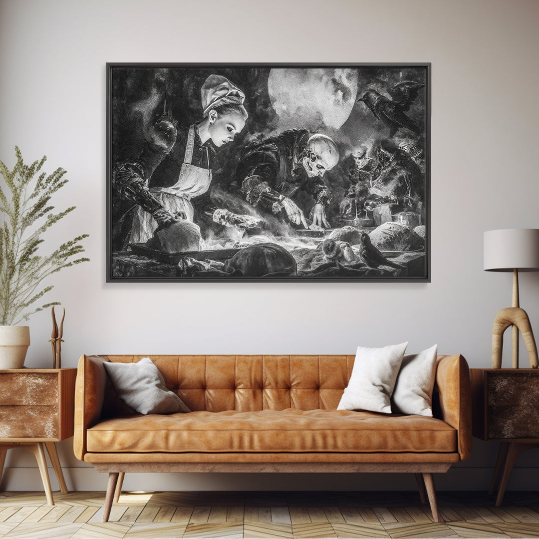 The Ghost Bakery, Biomechanical Horror Art, Landscape Wall Art, Dark Fantasy Wall Art, Framed Canvas Print, Halloween Wall Art