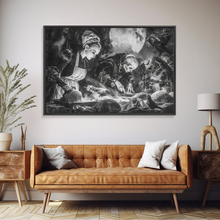 The Ghost Bakery, Biomechanical Horror Art, Landscape Wall Art, Dark Fantasy Wall Art, Framed Canvas Print, Halloween Wall Art