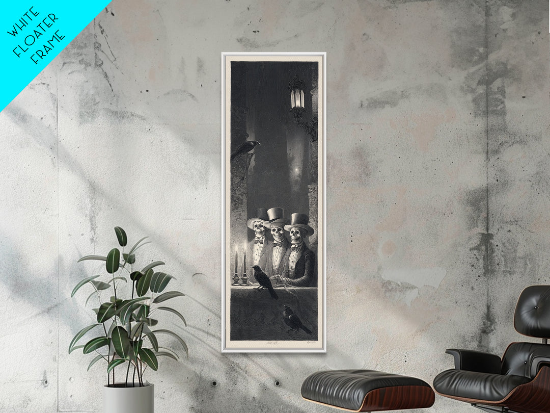 The Skeleton Barbershop Quartet, Gothic Engraving Art, Tall Narrow Wall Art, Gothic Horror Wall Art, Canvas Print, Halloween Wall Art