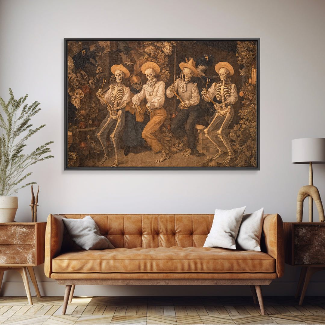 The Skeleton Barbershop Quartet, Medieval Grotesque Art, Landscape Wall Art, Macabre Wall Art, Canvas Print, Halloween Wall Art
