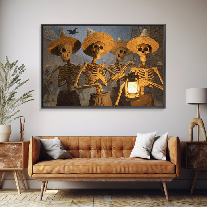 The Skeleton Barbershop Quartet, Northern Renaissance Horror, Landscape Wall Art, Macabre Wall Art, Framed Canvas Print