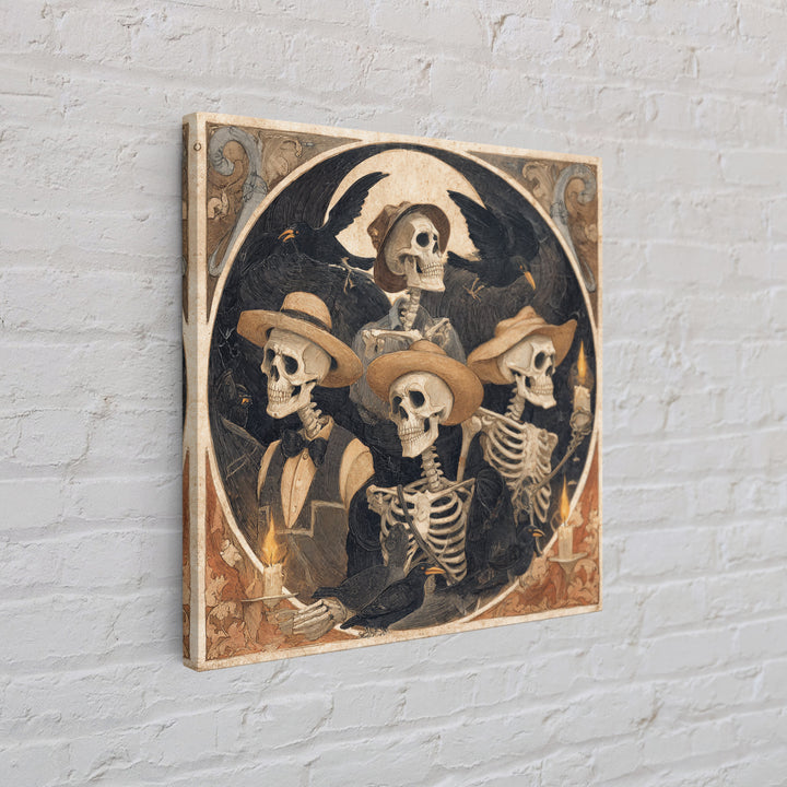 The Skeleton Barbershop Quartet, Danse Macabre Art, Square Wall Art, Macabre Wall Art, Canvas Print, Halloween Wall Art