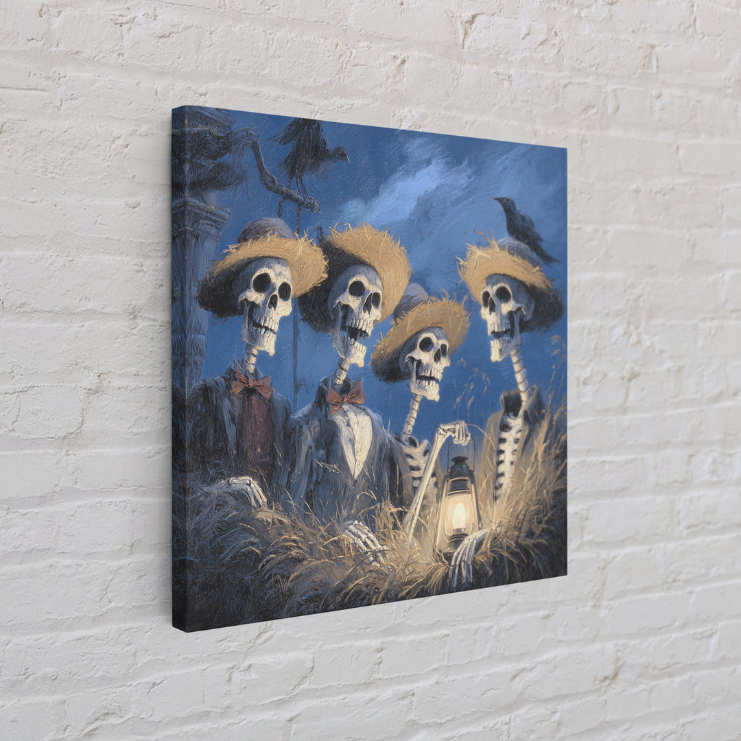 The Skeleton Barbershop Quartet, Baroque Witchcraft Art, Square Wall Art, Macabre Wall Art, Framed Canvas Print, Halloween Wall Art