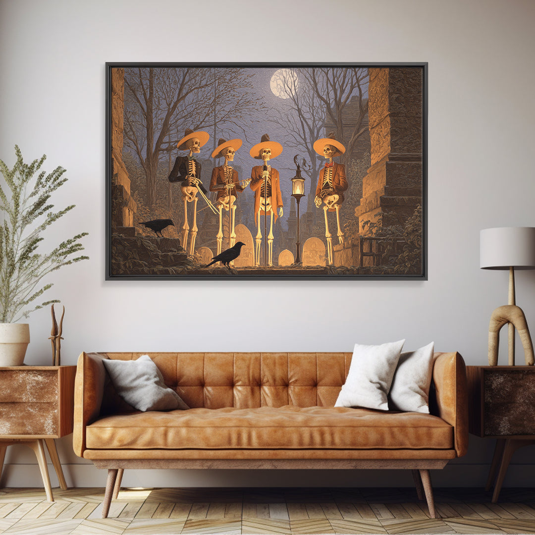 The Skeleton Barbershop Quartet, Romantic Gothic Landscape, Landscape Wall Art, Macabre Wall Art, Canvas Print, Halloween Wall Art