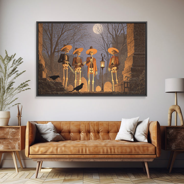 The Skeleton Barbershop Quartet, Romantic Gothic Landscape, Landscape Wall Art, Macabre Wall Art, Canvas Print, Halloween Wall Art