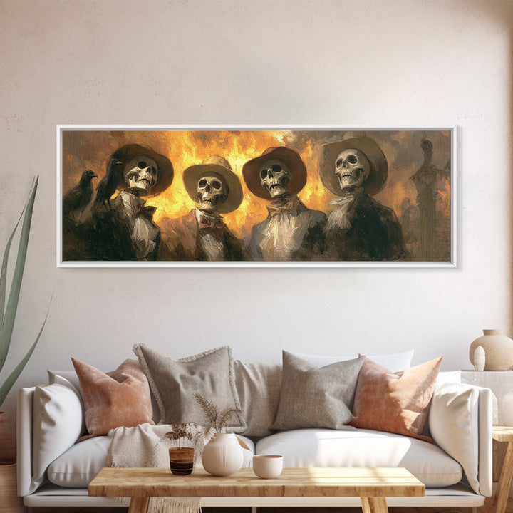 The Skeleton Barbershop Quartet, Apocalyptic Romantic Art, Extra Wide Wall Art, Dark Halloween Decor, Framed Canvas Print