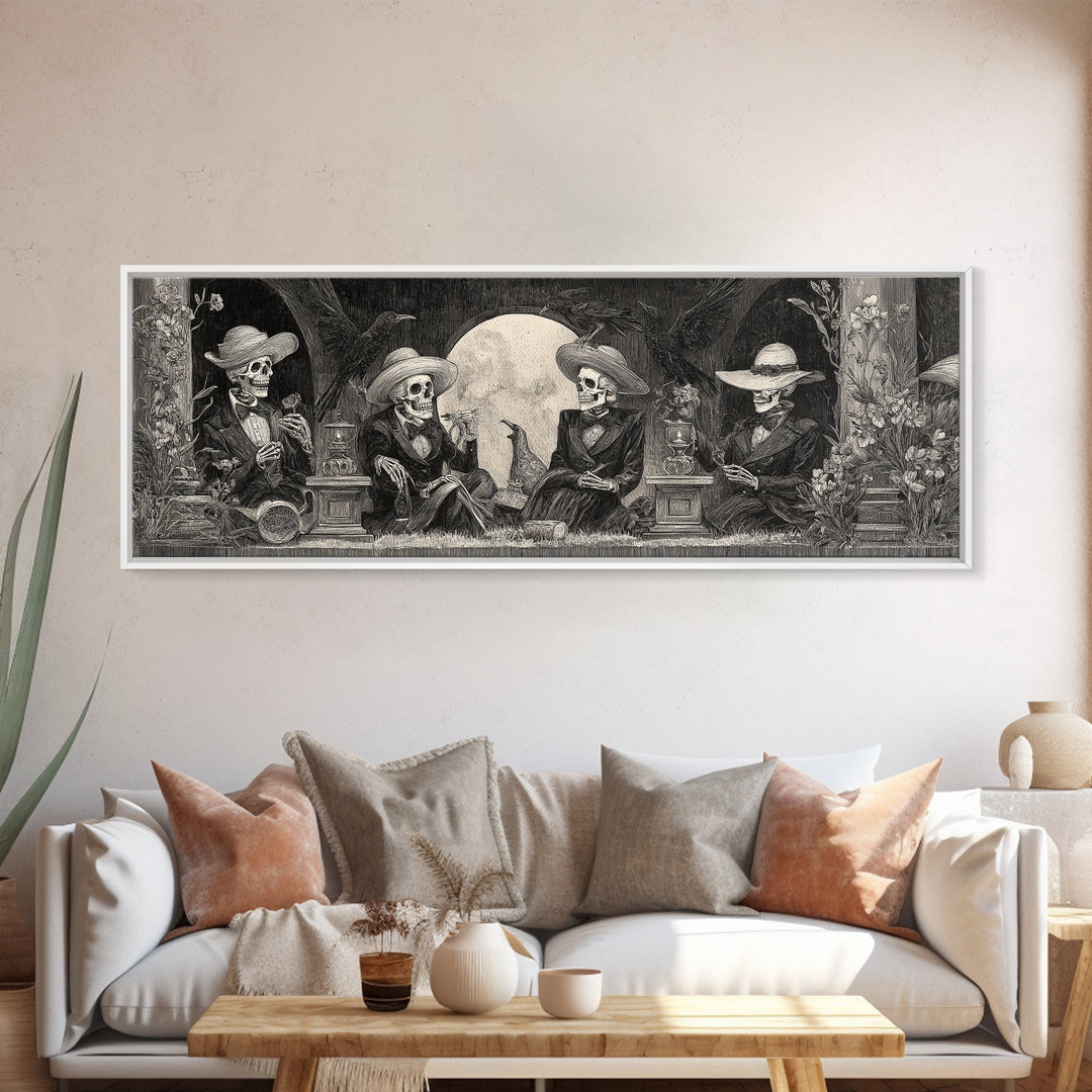The Skeleton Barbershop Quartet, Symbolist Dream Art, Extra Wide Wall Art, Gothic Horror Wall Art, Canvas Print, Halloween Wall Art