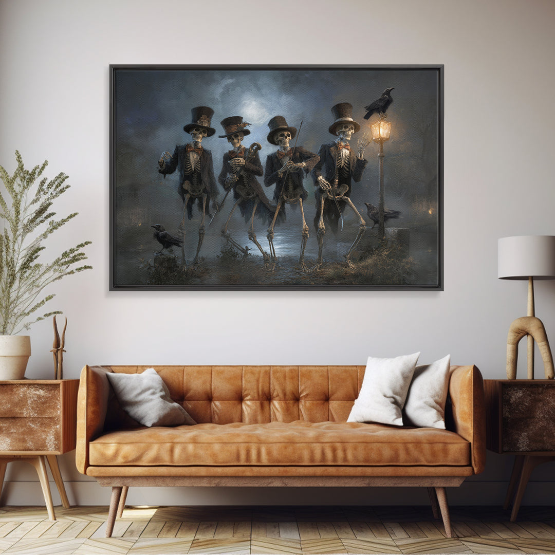 The Skeleton Barbershop Quartet, Symbolist Gothic Landscape, Landscape Wall Art, Dark Fantasy Wall Art, Framed Canvas Print