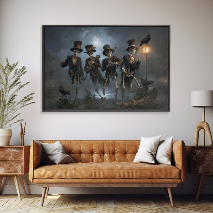 The Skeleton Barbershop Quartet, Symbolist Gothic Landscape, Landscape Wall Art, Dark Fantasy Wall Art, Framed Canvas Print