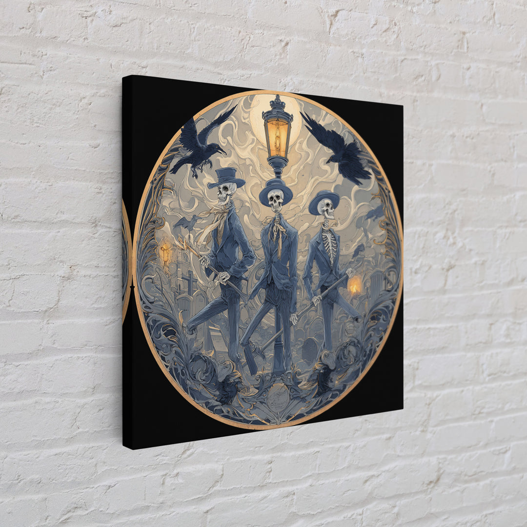 The Skeleton Barbershop Quartet, Symbolist Death Art, Square Wall Art, Macabre Wall Art, Framed Canvas Print, Halloween Wall Art