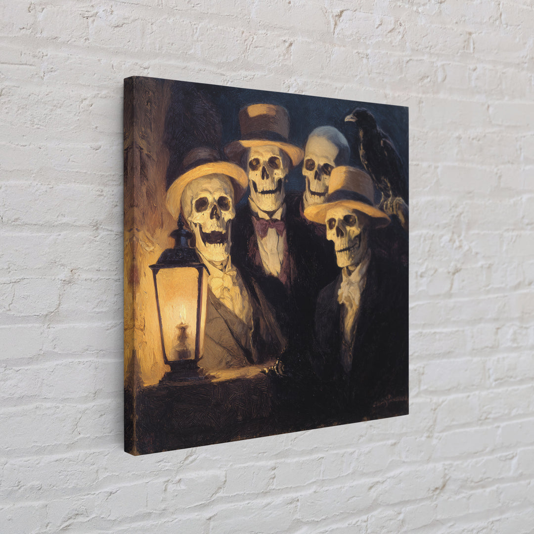 The Skeleton Barbershop Quartet, Dark Symbolist Art, Square Wall Art, Macabre Wall Art, Canvas Print, Halloween Wall Art