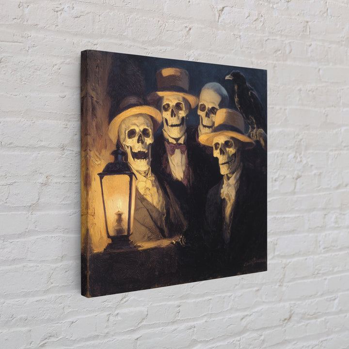 The Skeleton Barbershop Quartet, Dark Symbolist Art, Square Wall Art, Macabre Wall Art, Canvas Print, Halloween Wall Art