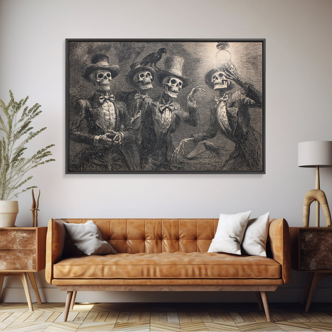 The Skeleton Barbershop Quartet, Expressionist Nightmare Art, Landscape Wall Art, Dark Halloween Decor, Canvas Print, Halloween Wall Art