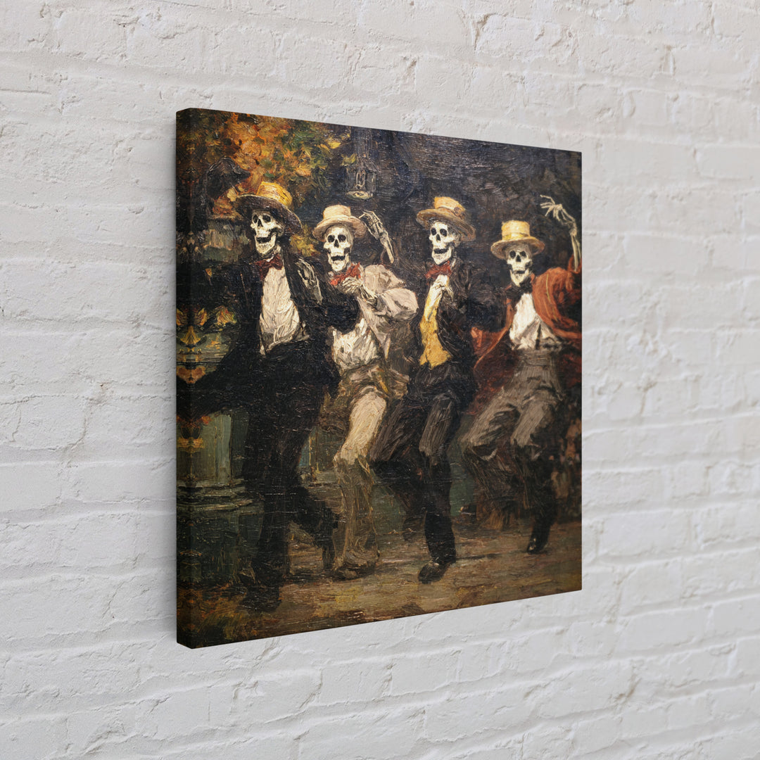 The Skeleton Barbershop Quartet, Grotesque Carnival Art, Square Wall Art, Macabre Wall Art, Framed Canvas Print, Halloween Wall Art