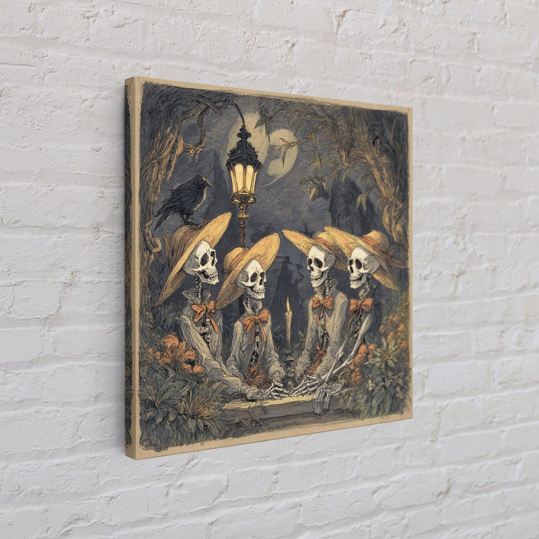 The Skeleton Barbershop Quartet, Gothic Storybook Art, Square Wall Art, Dark Halloween Decor, Framed Canvas Print, Halloween Wall Art