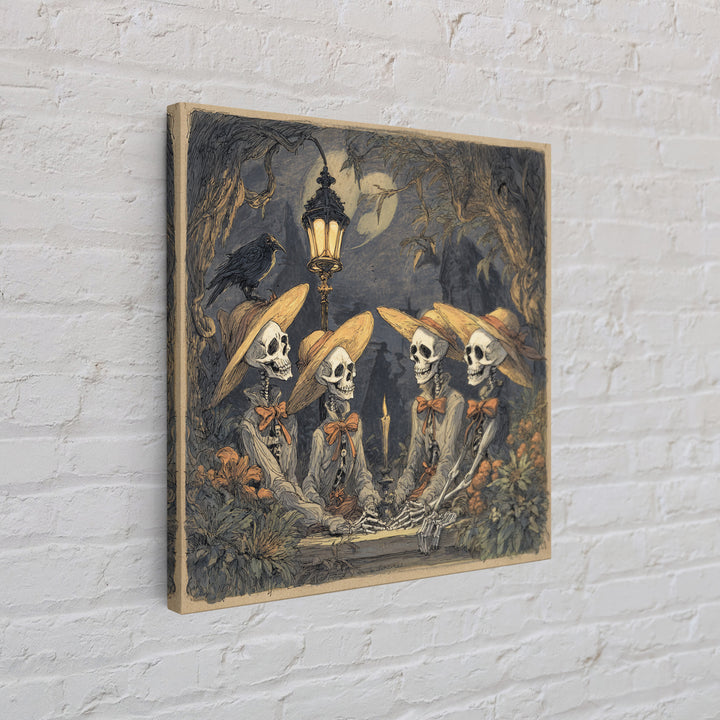The Skeleton Barbershop Quartet, Gothic Storybook Art, Square Wall Art, Dark Halloween Decor, Framed Canvas Print, Halloween Wall Art