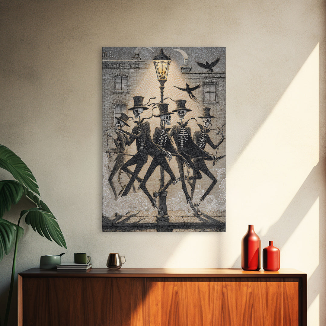 The Skeleton Barbershop Quartet, Victorian Macabre Art, Vertical Wall Art, Macabre Wall Art, Framed Canvas Print, Halloween Wall Art