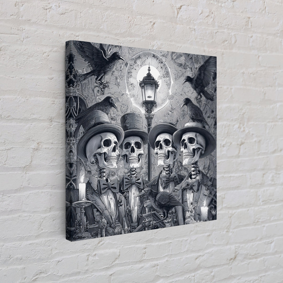 The Skeleton Barbershop Quartet, Biomechanical Horror Art, Square Wall Art, Dark Halloween Decor, Canvas Print, Halloween Wall Art