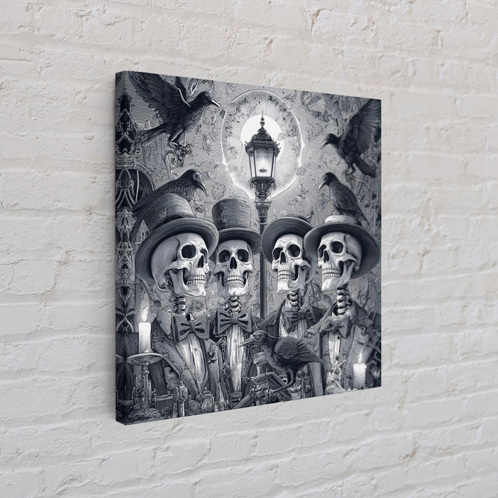 The Skeleton Barbershop Quartet, Biomechanical Horror Art, Square Wall Art, Dark Halloween Decor, Canvas Print, Halloween Wall Art