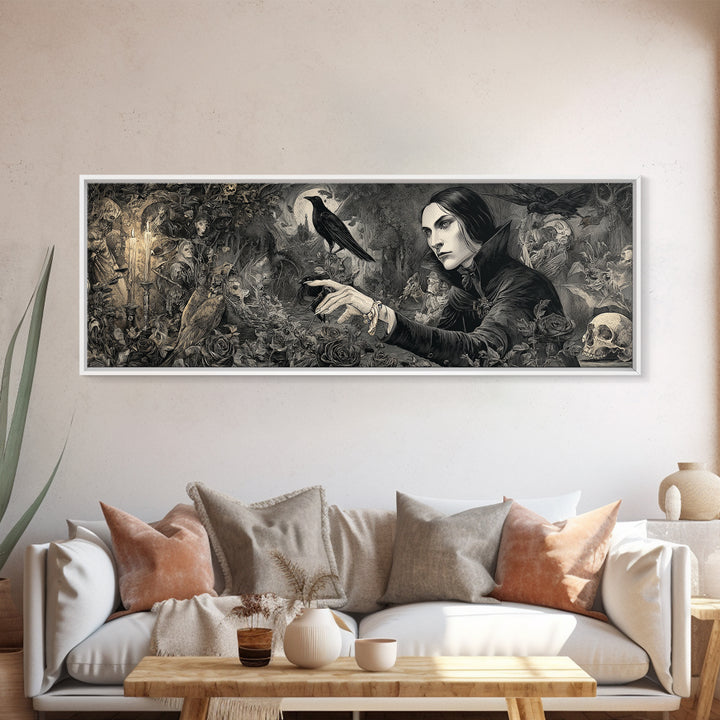 The Vampire Florist, Medieval Grotesque Art, Extra Wide Wall Art, Gothic Horror Wall Art, Framed Canvas Print, Halloween Wall Art