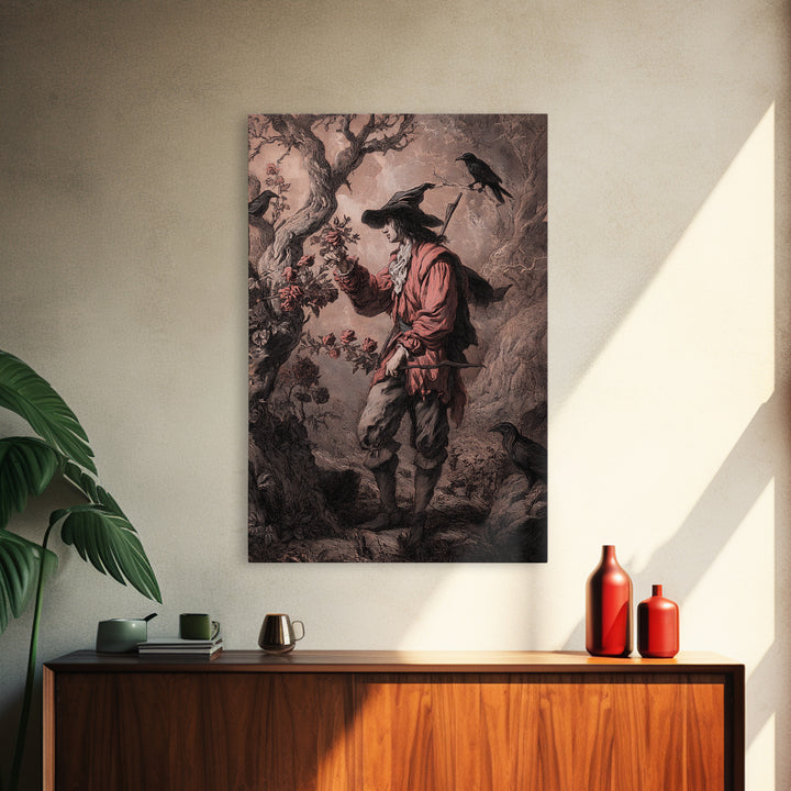 The Vampire Florist, Baroque Witchcraft Art, Vertical Wall Art, Macabre Wall Art, Canvas Print, Halloween Wall Art, Gothic Home Decor