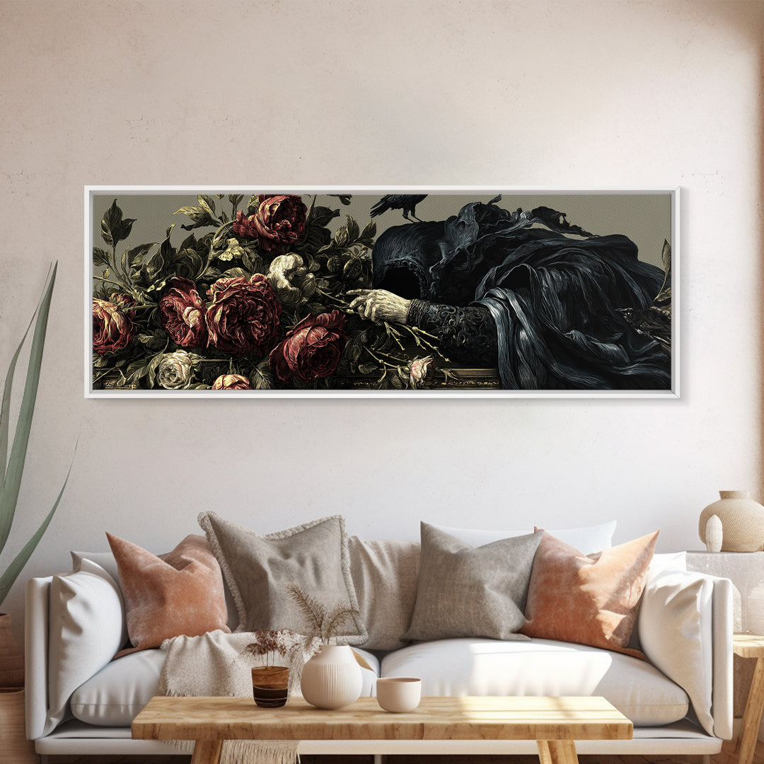 The Vampire Florist, Visionary Gothic Art, Extra Wide Wall Art, Gothic Horror Wall Art, Canvas Print, Halloween Wall Art