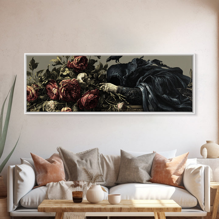 The Vampire Florist, Visionary Gothic Art, Extra Wide Wall Art, Gothic Horror Wall Art, Canvas Print, Halloween Wall Art
