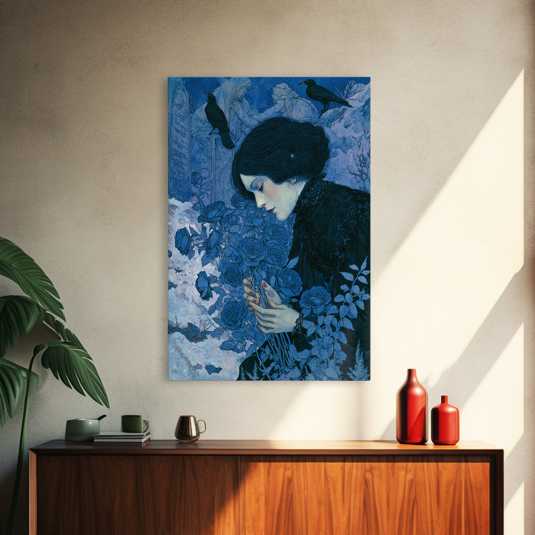 The Vampire Florist, Symbolist Death Art, Vertical Wall Art, Dark Fantasy Wall Art, Canvas Print, Halloween Wall Art