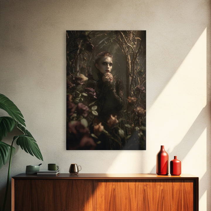 The Vampire Florist, Dark Symbolist Art, Vertical Wall Art, Macabre Wall Art, Canvas Print, Halloween Wall Art, Halloween Decor