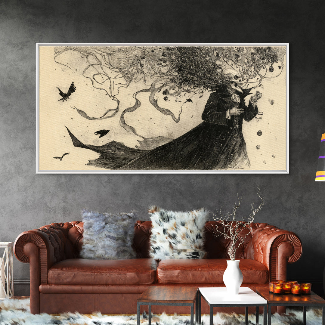 The Vampire Florist, Expressionist Nightmare Art, Wide Panoramic Art, Gothic Horror Wall Art, Canvas Print, Halloween Wall Art