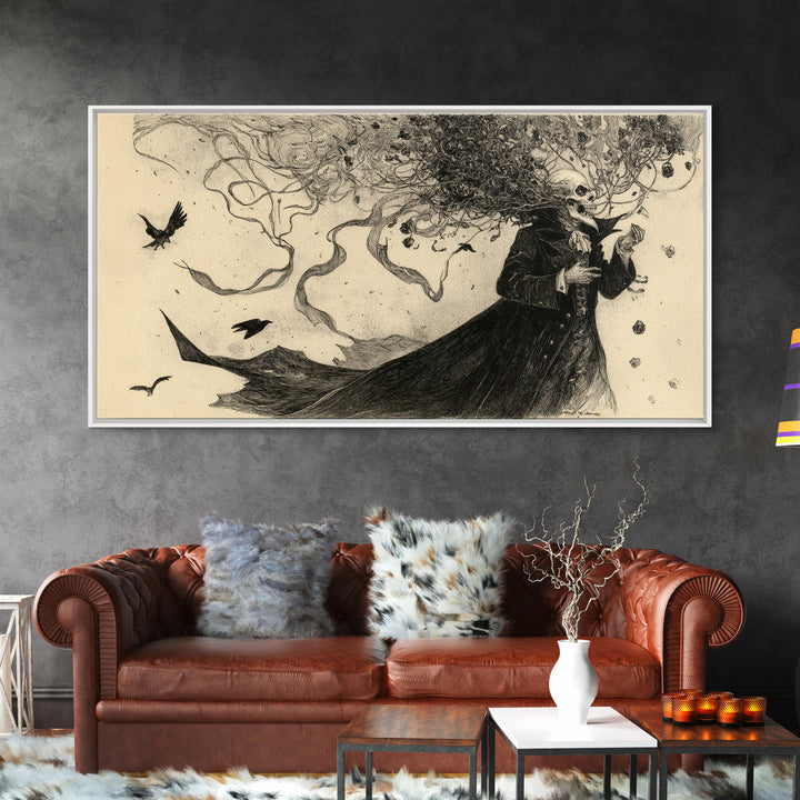 The Vampire Florist, Expressionist Nightmare Art, Wide Panoramic Art, Gothic Horror Wall Art, Canvas Print, Halloween Wall Art