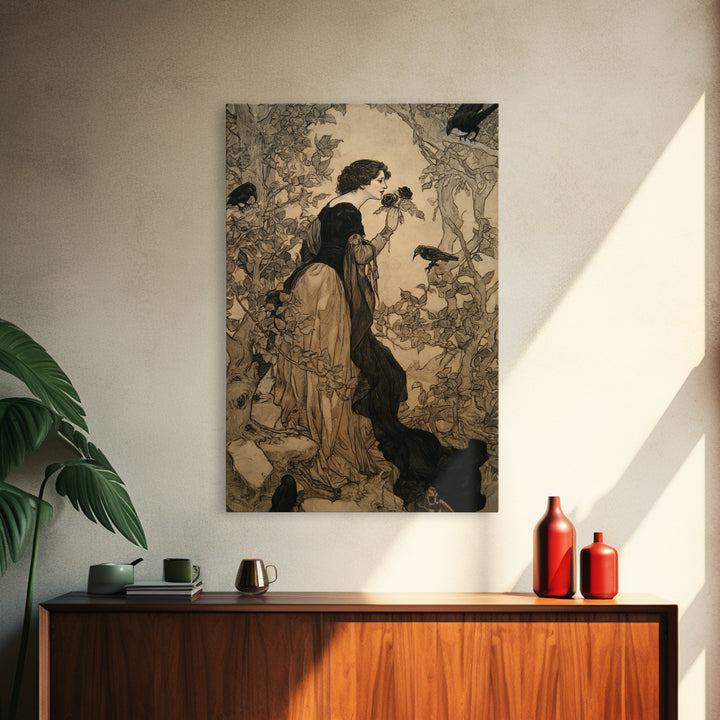 The Vampire Florist, Gothic Storybook Art, Vertical Wall Art, Macabre Wall Art, Canvas Print, Halloween Wall Art, Gothic Home Decor