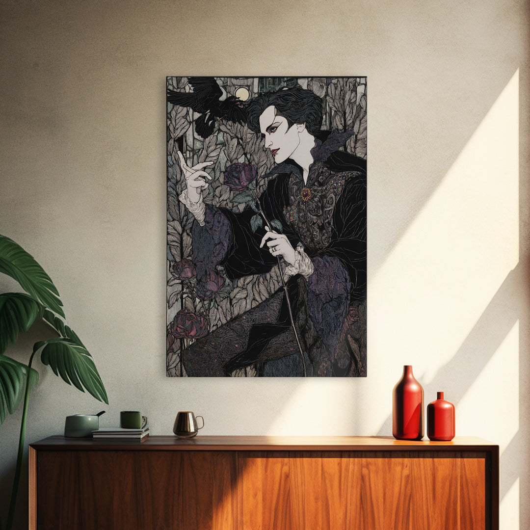 The Vampire Florist, Stained Glass Gothic Art, Vertical Wall Art, Gothic Horror Wall Art, Canvas Print, Halloween Wall Art