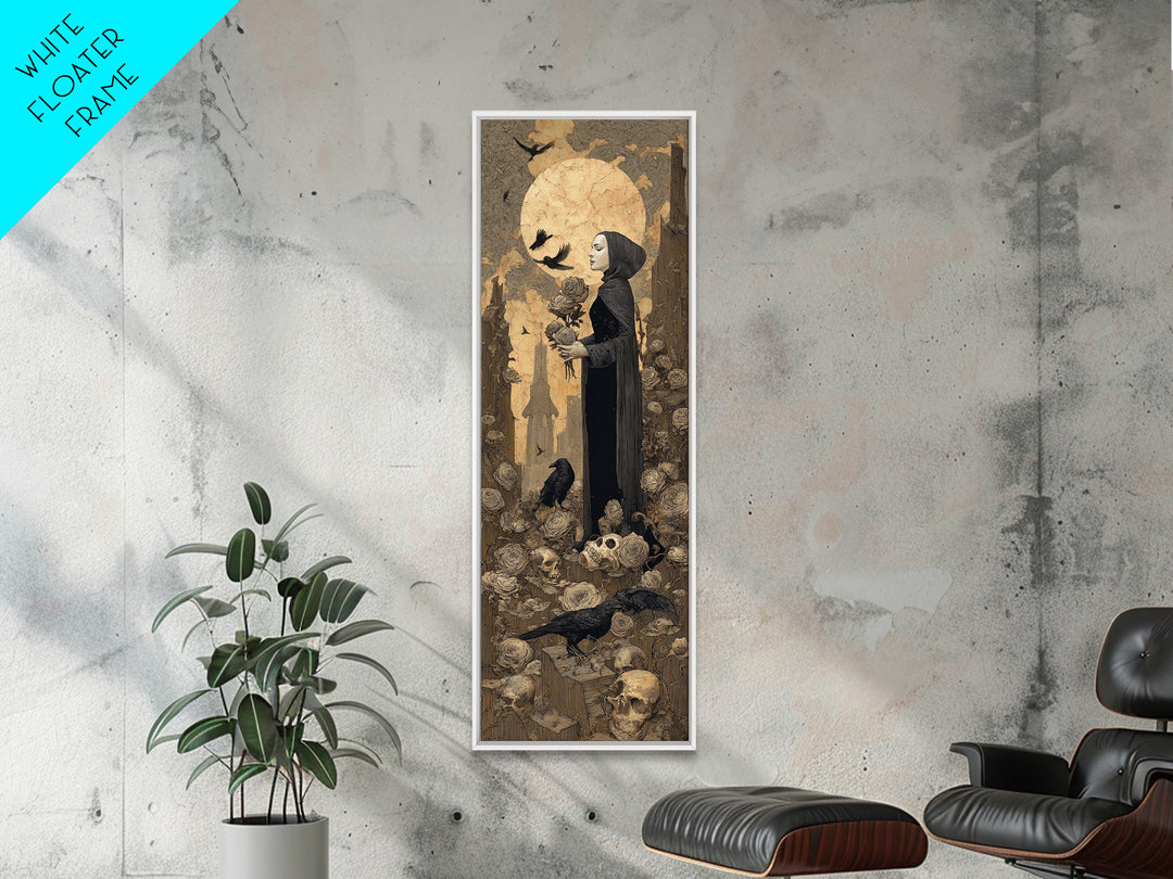 The Vampire Florist, Surreal Apocalyptic Art, Tall Narrow Wall Art, Dark Fantasy Wall Art, Framed Canvas Print, Halloween Wall Art